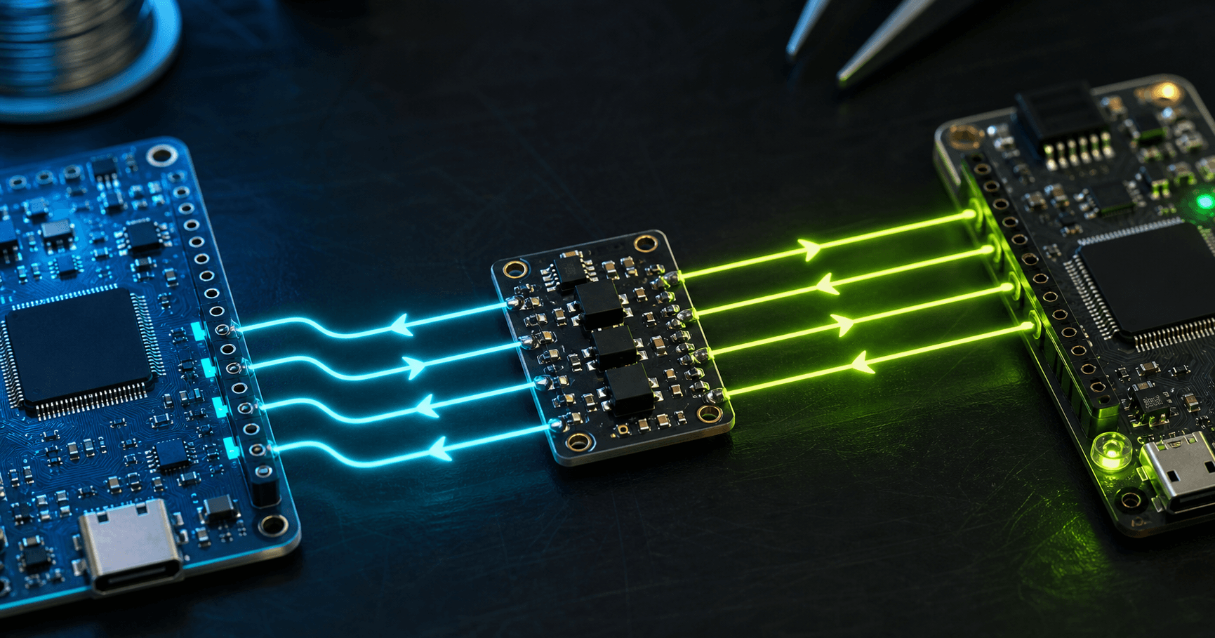 Bidirectional MOSFET logic level shifter translating signals between 3.3 volt and 5 volt devices